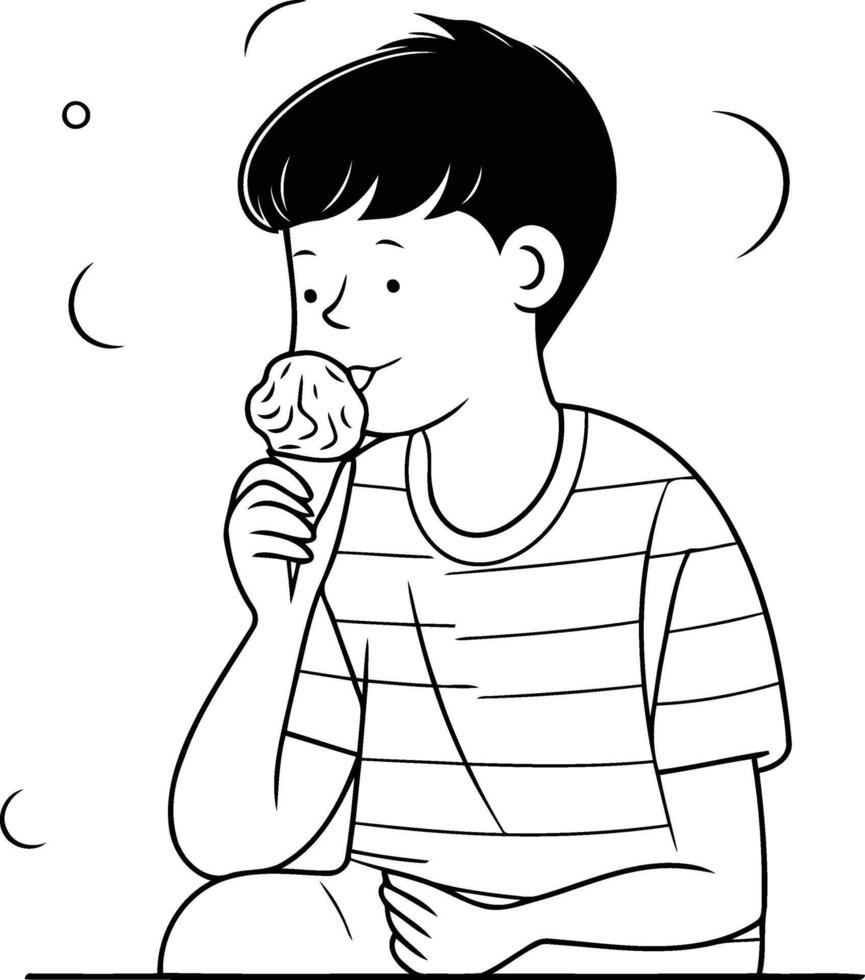 Illustration of a young man eating ice cream on a white background vector