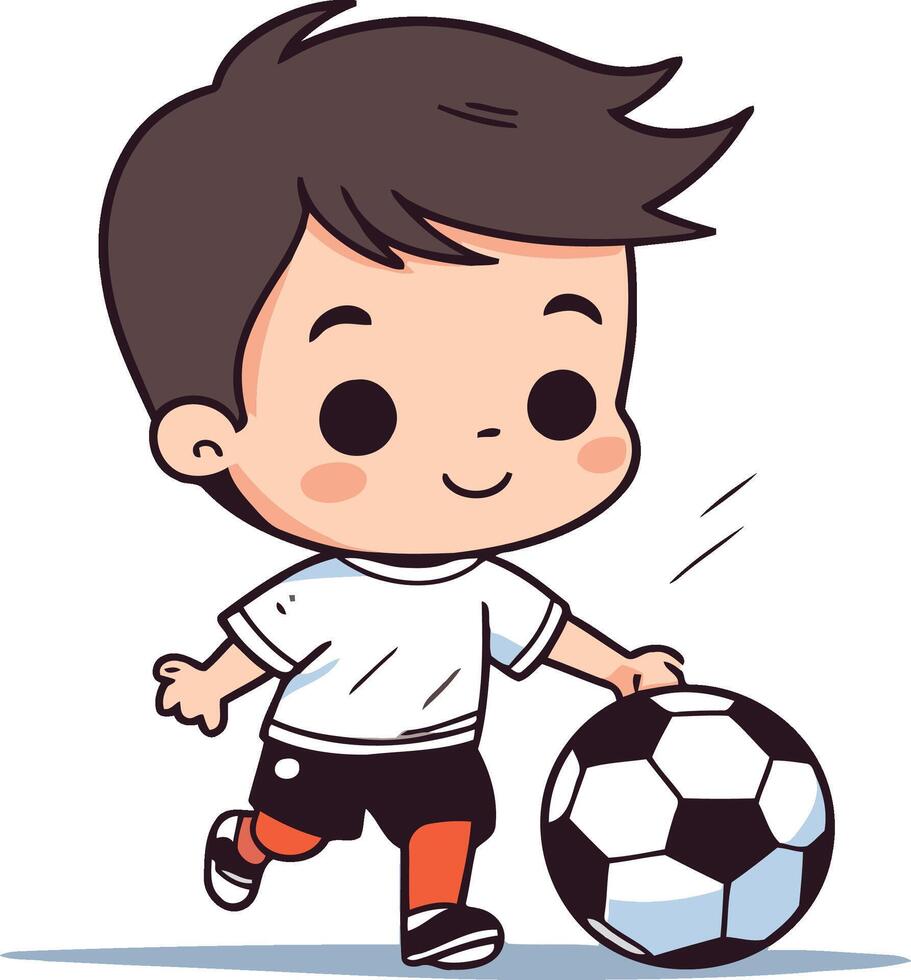 Cute boy playing soccer of a boy playing soccer. vector