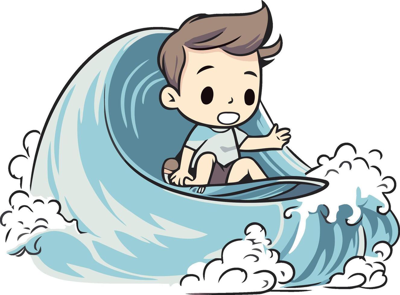 Boy surfing on a wave of a boy surfing on a wave. vector