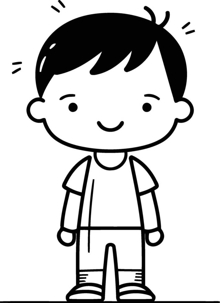 Cute little boy in casual clothes. outline design. vector