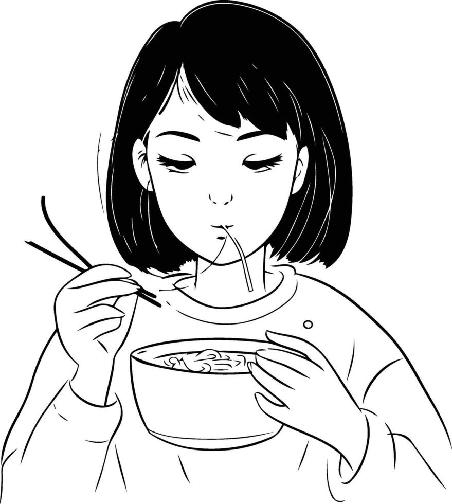 eating. japanese food. food. meal. dinner. girl. japanese. illustration. lunch. woman. person. white background. cute. lady. adult. one. 20s. people. young. 20's. vector