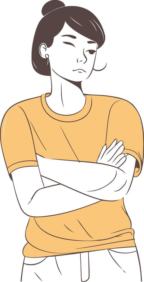 illustration of a young woman suffering from pain in the elbow. vector