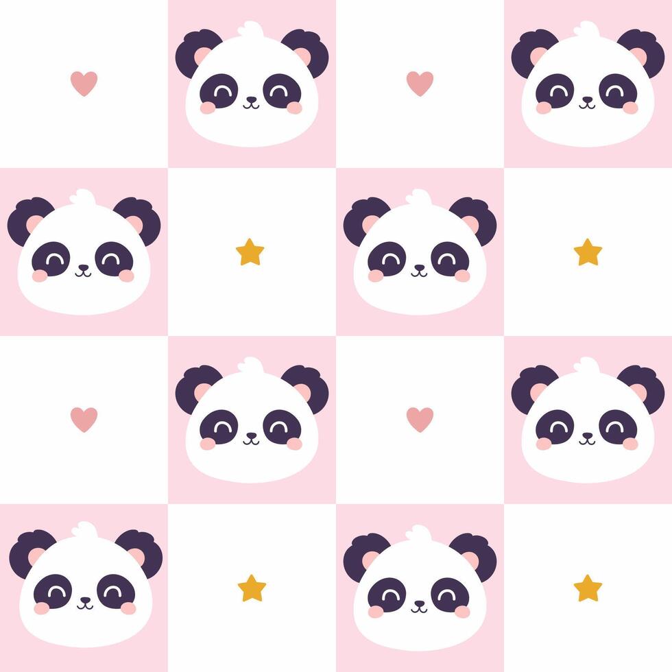 Checkered seamless pattern with cute pandas. graphics. vector