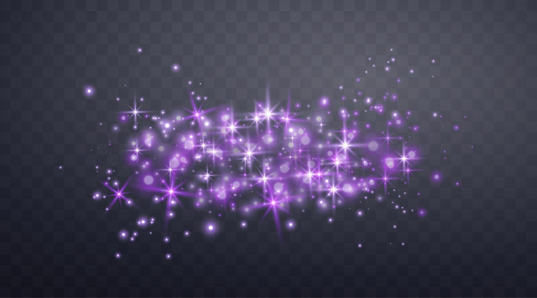 Purple magic sparks and dust stars. Purple glow flare light effect. vector