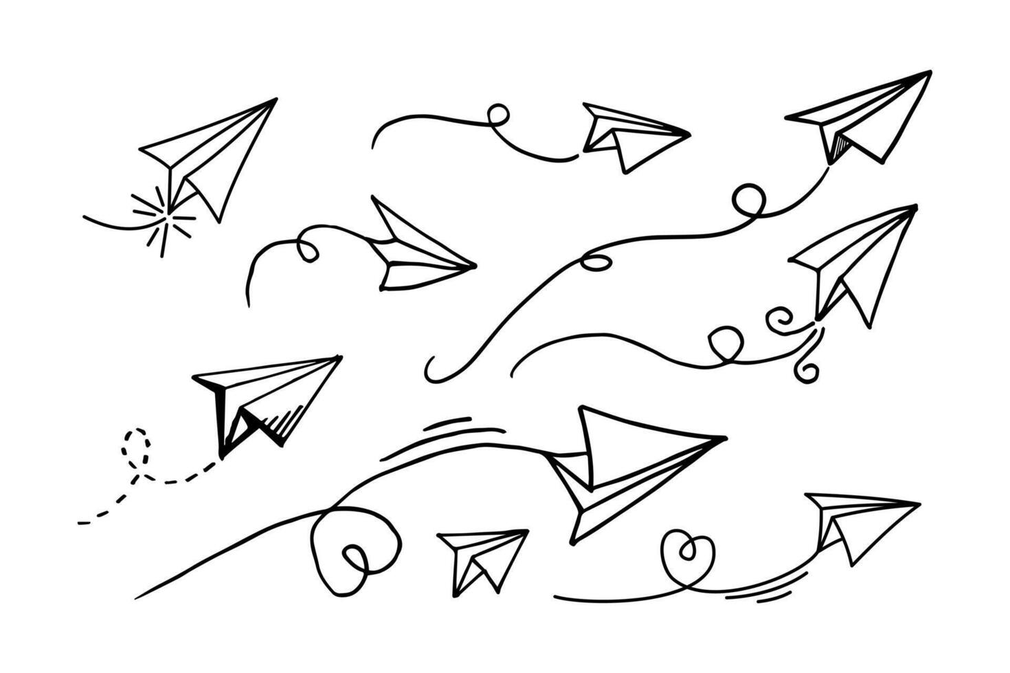 Set of doodle paper plane icon. Hand draw paper airplane. vector