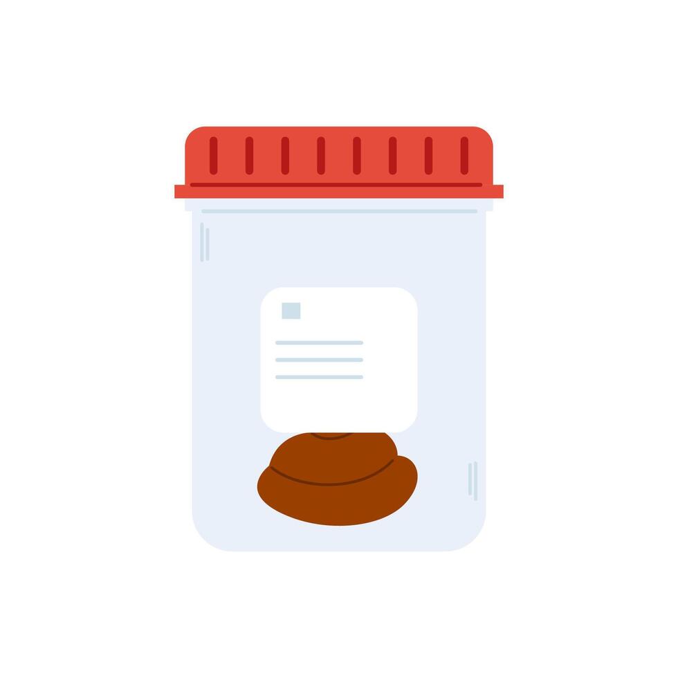 Stool analysis. Poop test. Plastic container with biomaterial for laboratory analysis vector