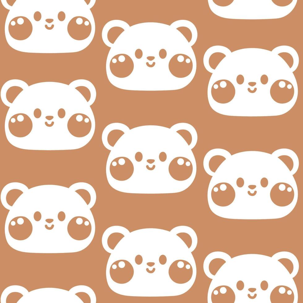 Seamless pattern of cute teddy bear smile face on brown background.Wild animal character cartoon design.Image for card,poster,baby clothing,print screen.Kawaii.Illustration. vector