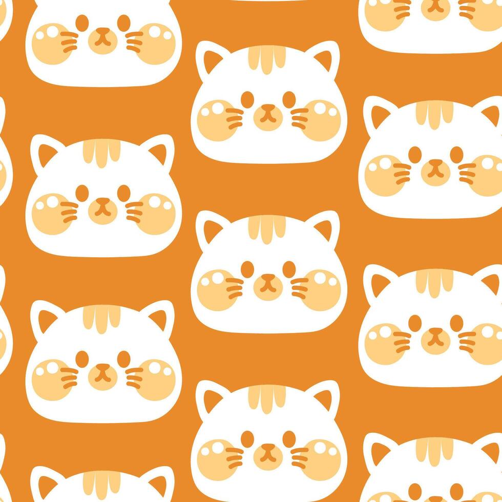 Seamless pattern of cute cat smile face on background.Pet animal character cartoon design.Image for card,poster,baby clothing,print screen.Kawaii.Illustration. vector