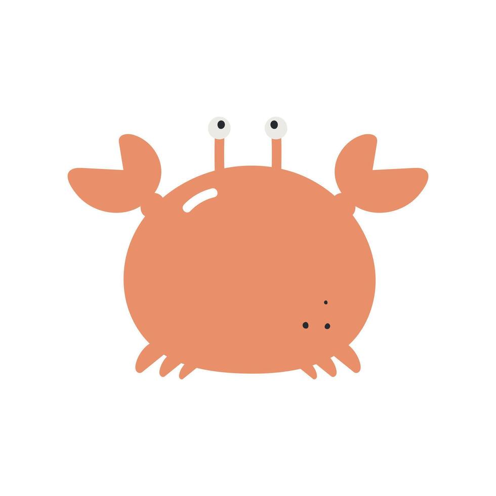 Cute crab. Flat cartoon illustration isolated on white background. For card, posters, stickers, banners, printing on the pack, printing on clothes, fabric, wallpaper. vector