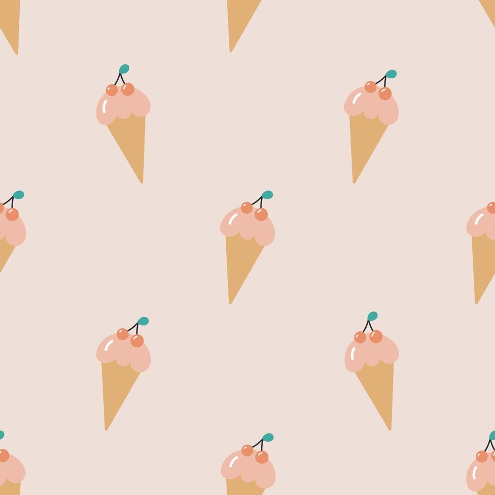 Seamless pattern with cherry Ice cream. illustration in cartoon style. For card, posters, banners, printing on the pack, printing on clothes, fabric, wallpaper. vector
