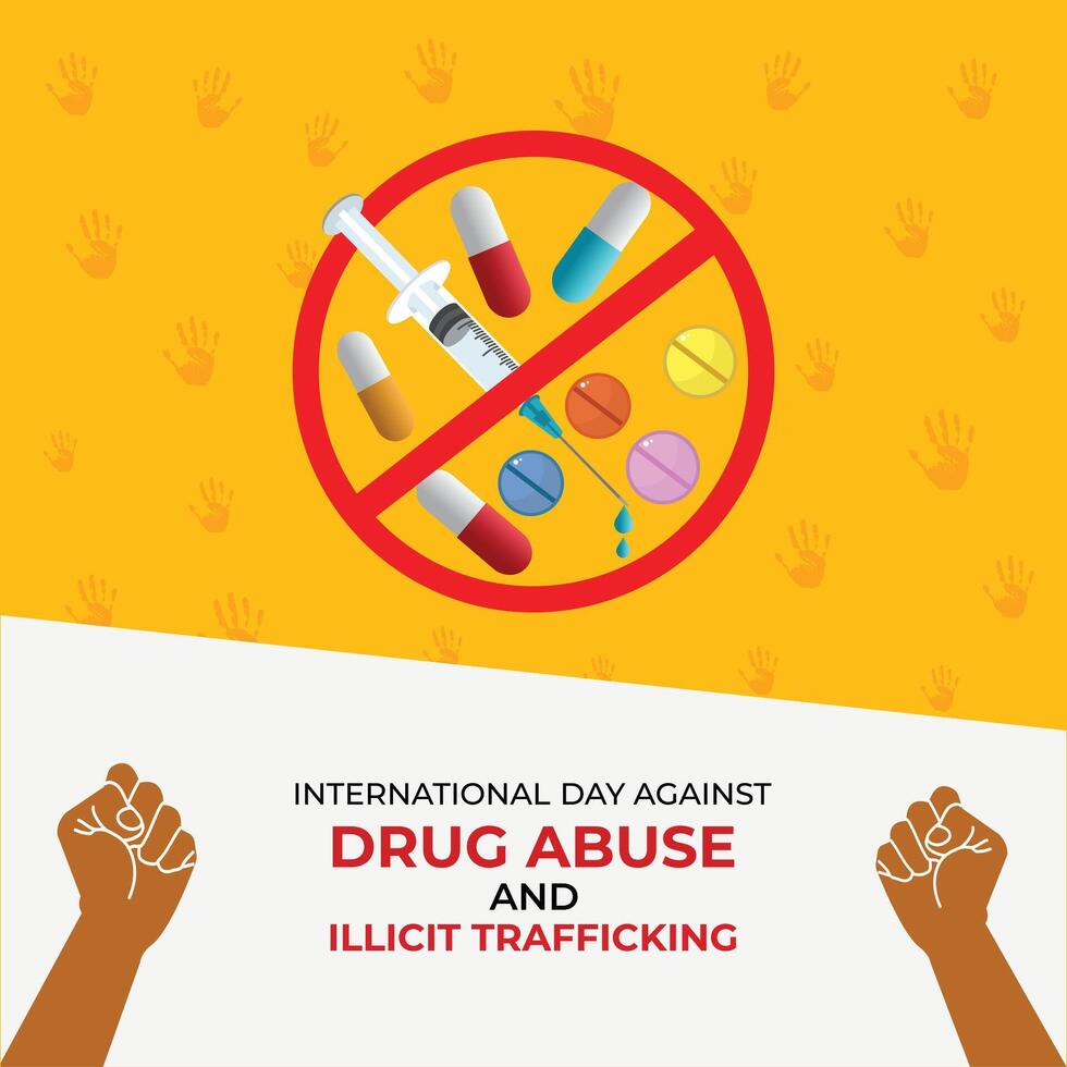 International Day Against Drug Abuse And Illicit Trafficking June 26 Holiday concept Template for background with banner poster and card flat illustration vector