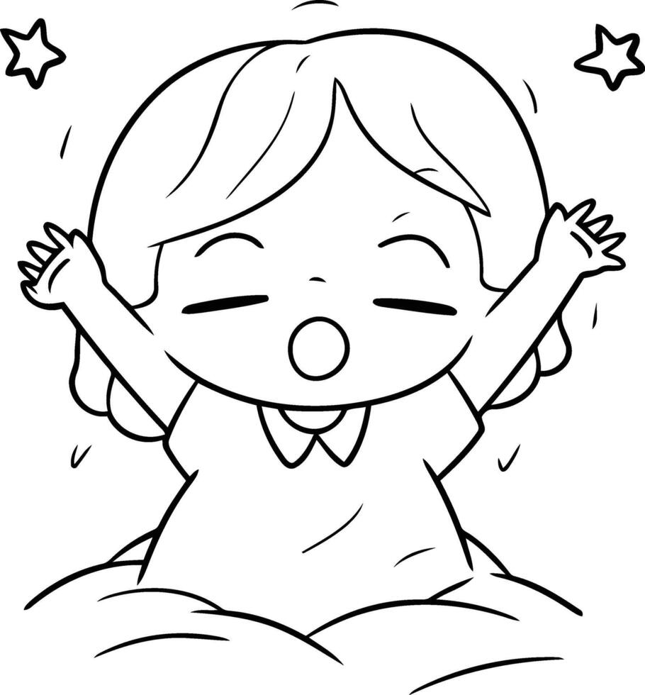 Illustration of a little girl yawning while lying on the bed vector