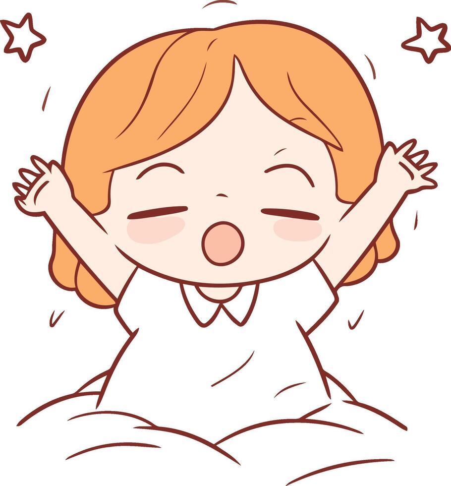 Illustration of a little girl yawning while lying on the bed vector