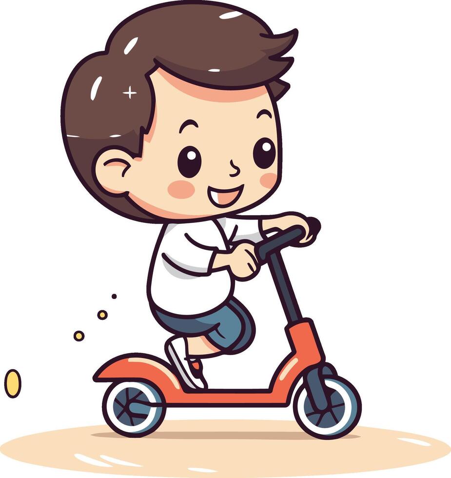 Boy Riding Scooter - Colorful Cartoon Illustration vector