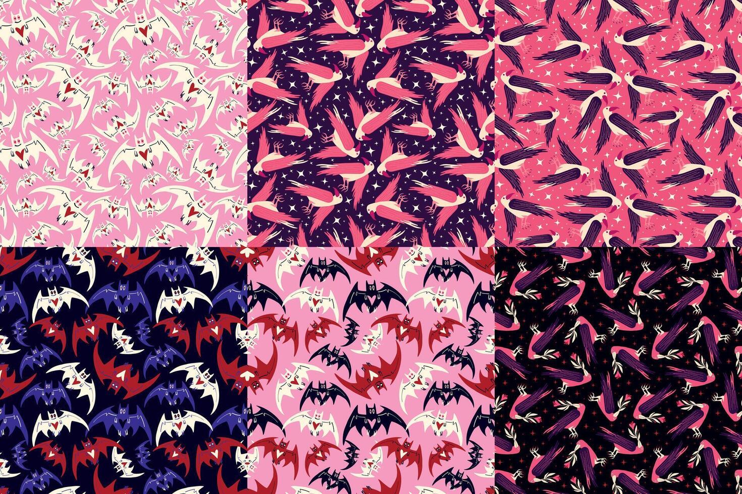 Cartoon bright Halloween seamless patterns vector