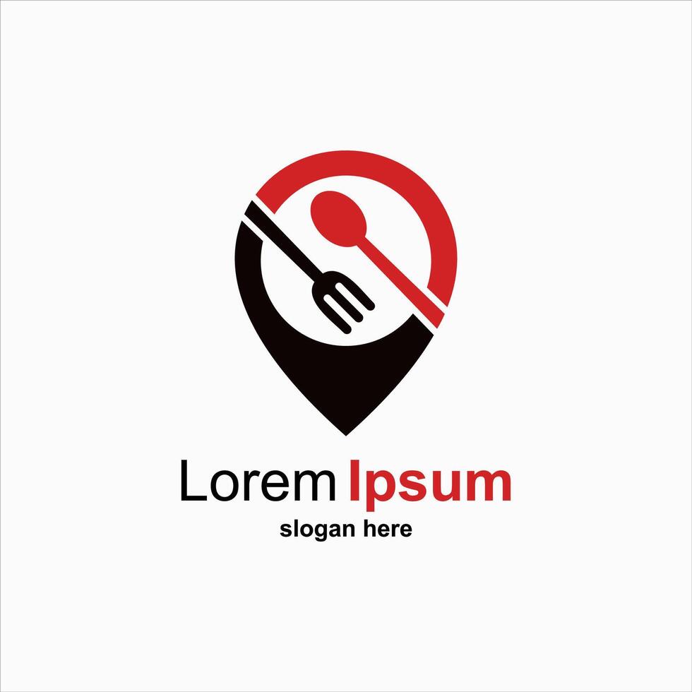 Cafe and restaurants location logo . Fork and spoon eatery sign inside pinpoint. vector