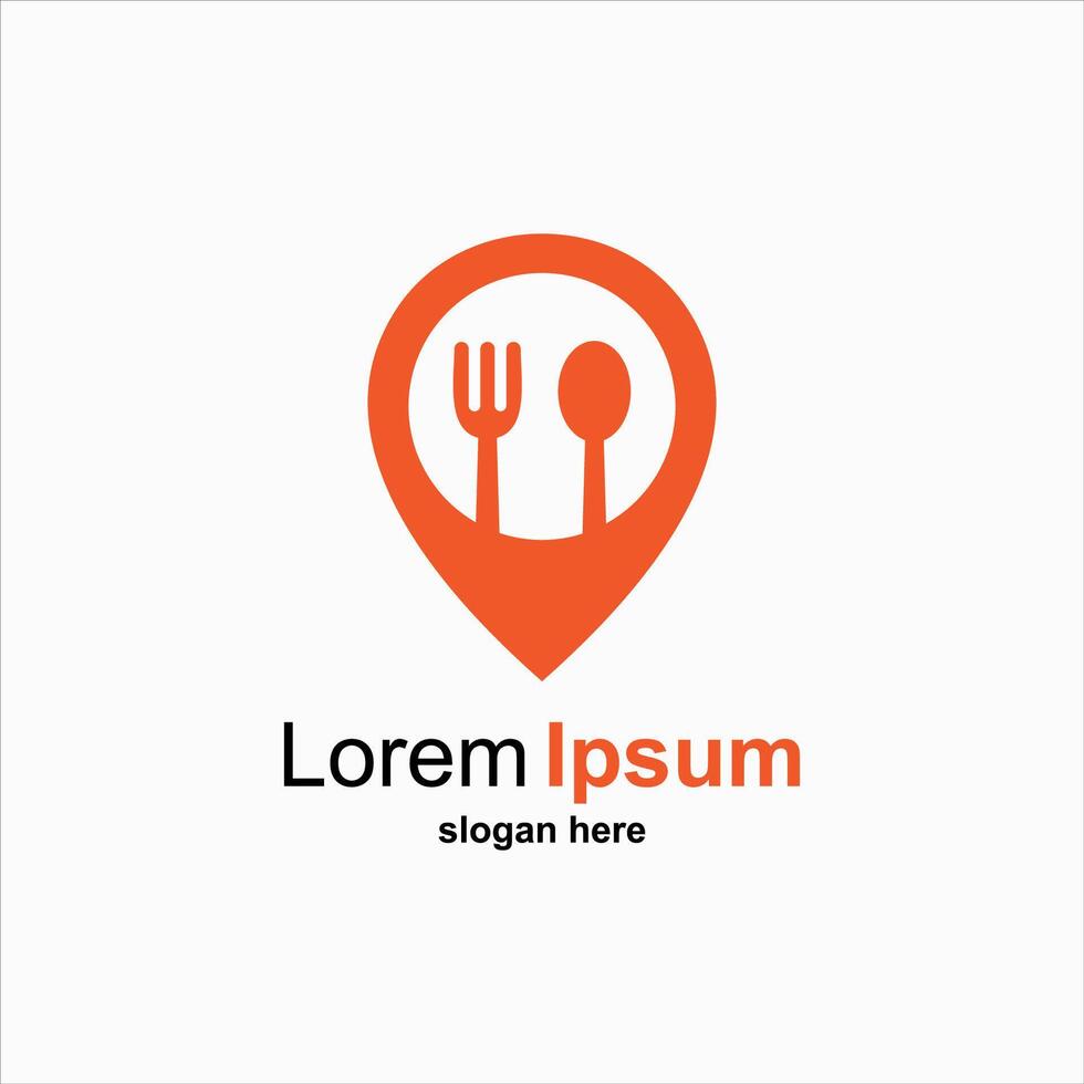 Cafe and restaurants location logo . Fork and spoon eatery sign inside pinpoint. vector