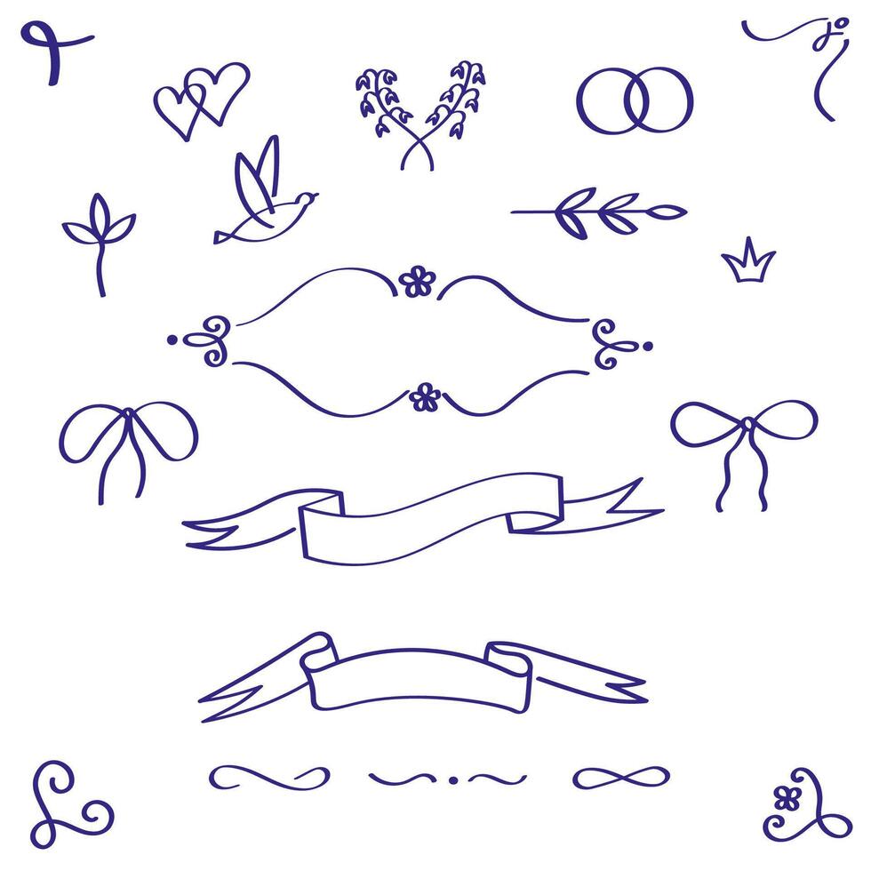Ornaments border elements classic style hand drawn sketch illustration. Frame and dividers for invitations, wedding decor, menu, monogram, paper, print. Doodle design elements for print, paper vector