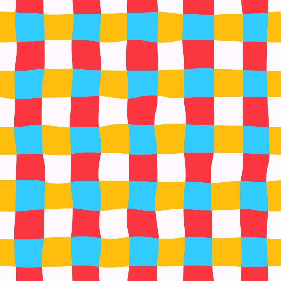 Seamless bright colorful checkered pattern on a white background, hand drawn vector