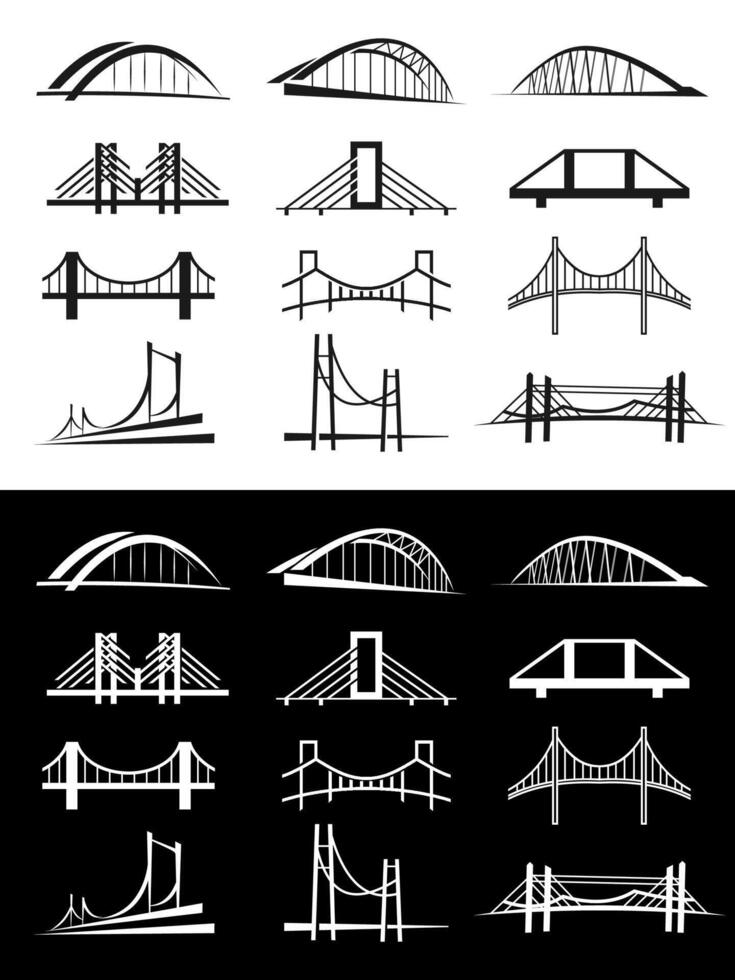Set different Bridge isolated. black and white illustration vector