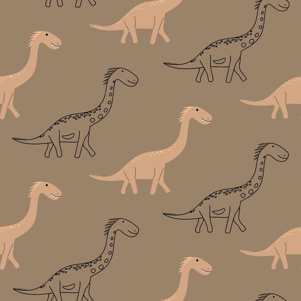 Boho dinosaur pattern in beige colors vector