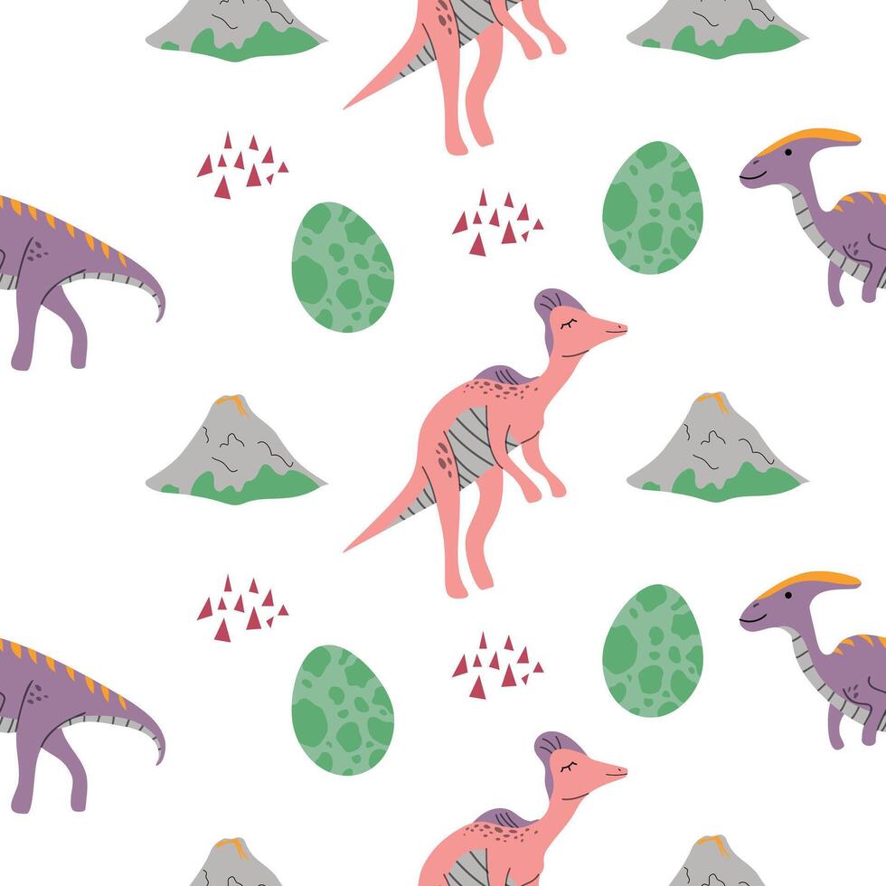Baby dinosaur seamless pattern in cartoon flat style. vector