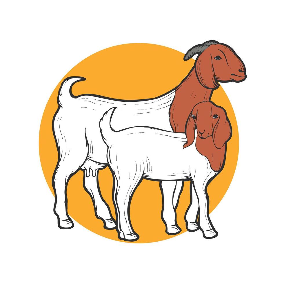 Female goat and kid illustration. Suitable for goat farm breeding logo. vector
