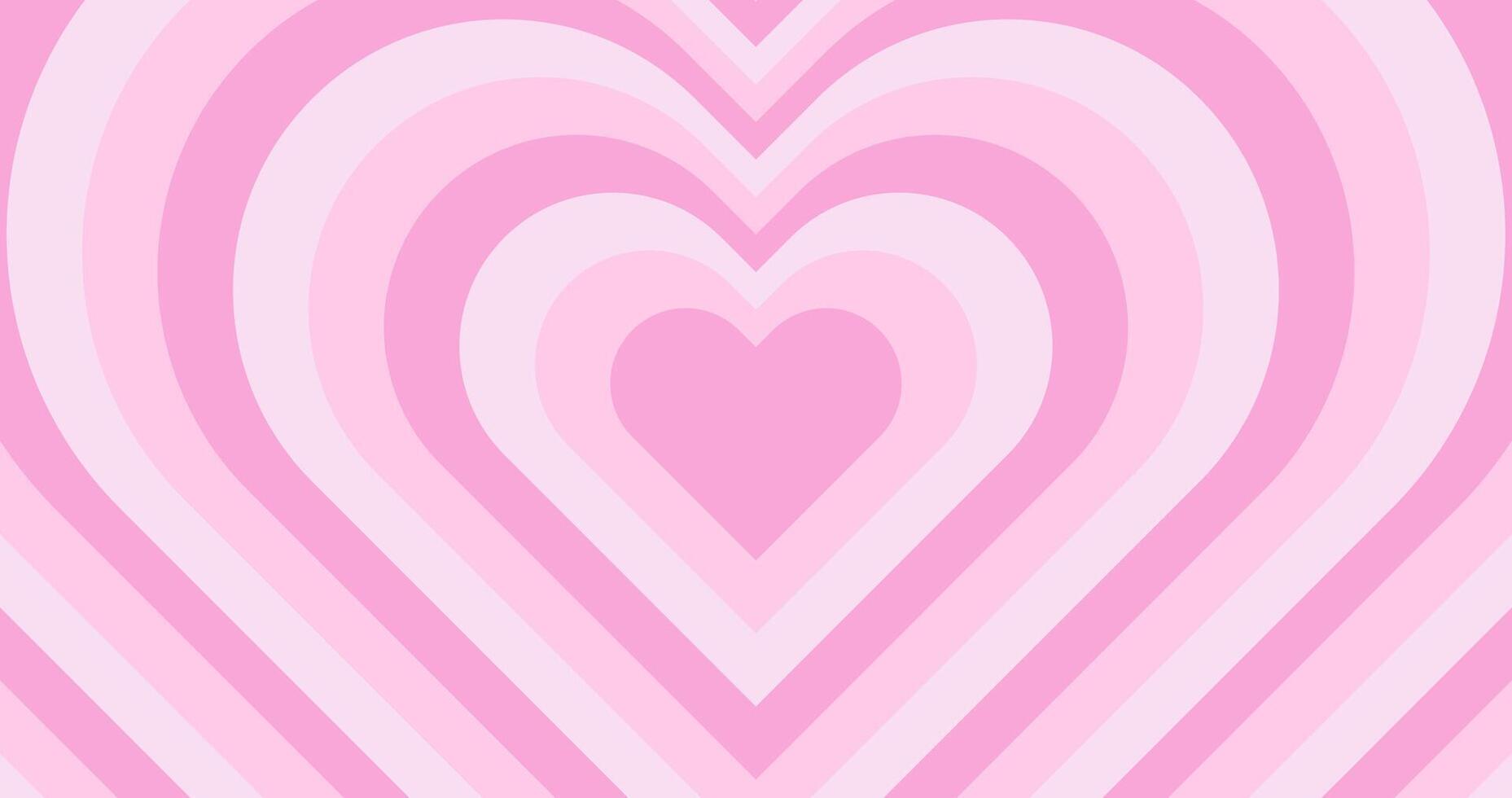 Abstract retro background with tunnel pink heart in trendy 70s, 80s style. Monochrome horizontal wallpaper. vector