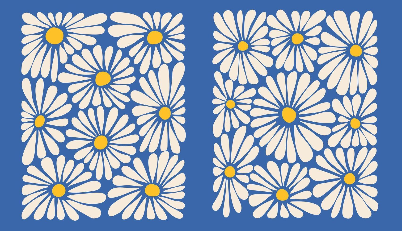 Groovy abstract floral botanical background. Posters with curvy white daisy. Aesthetic Modern Art. vector