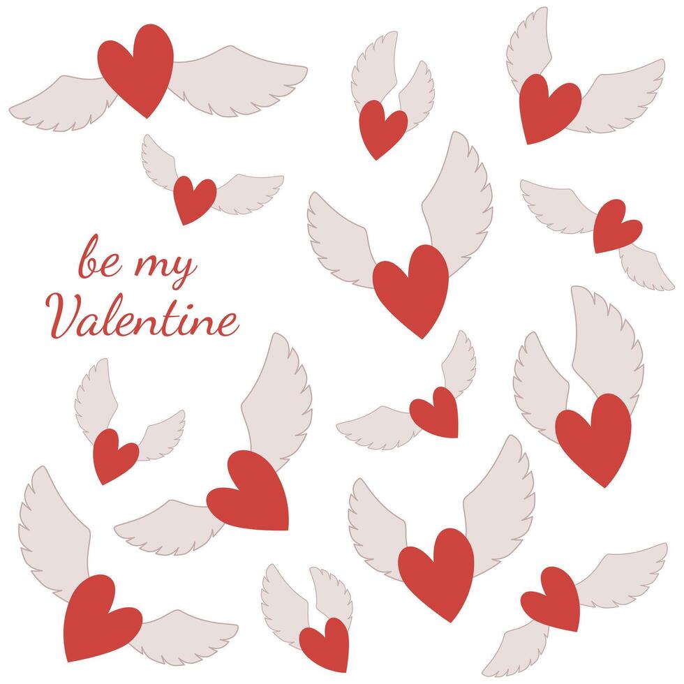 Holiday card with flying hearts. Valentine's Day. illustration on a white background. vector