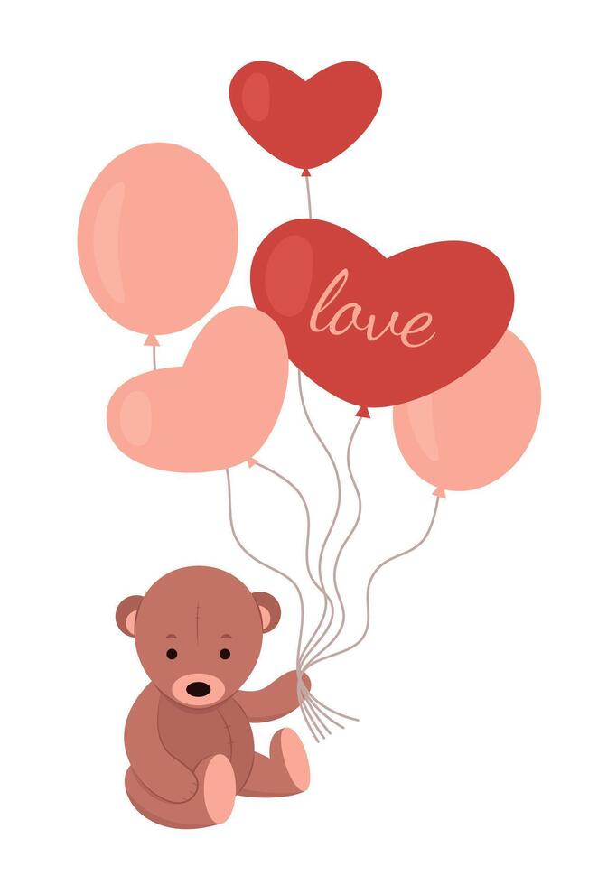 Teddy bear with balloons. St. Valentine's Day. illustration on a white background. vector