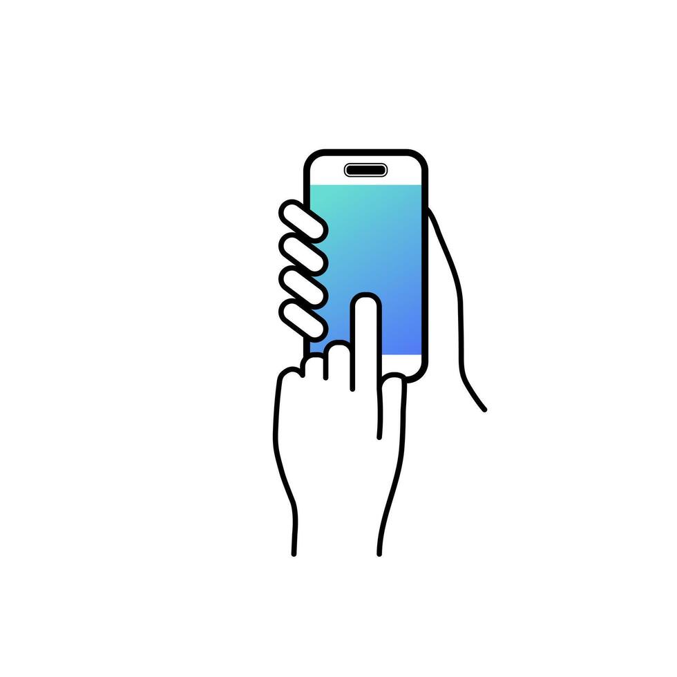 Hand hold the smartphone. Mobile phone touch screen in hand, icon flat design vector