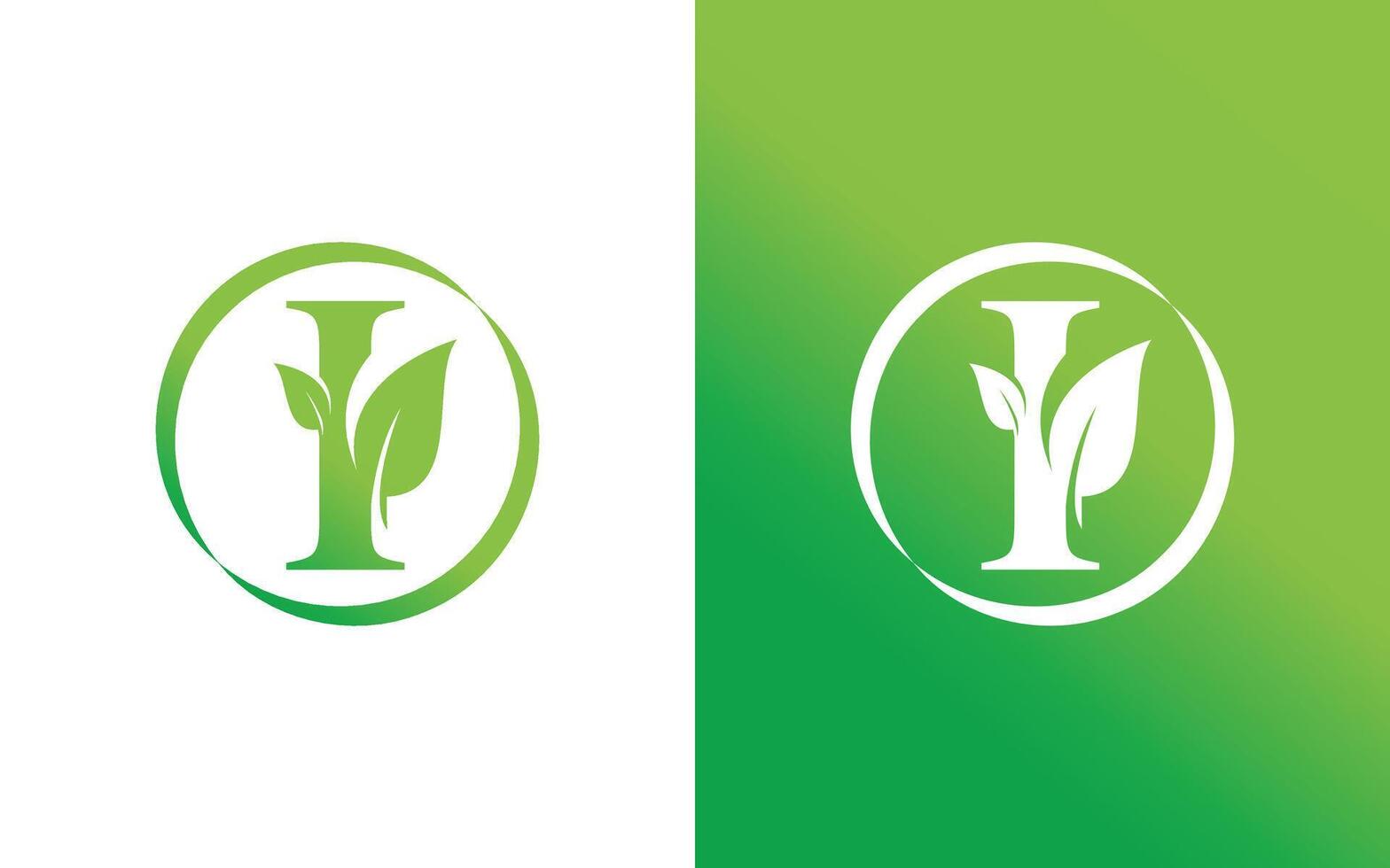 Minimalist letter I leaf logo vector