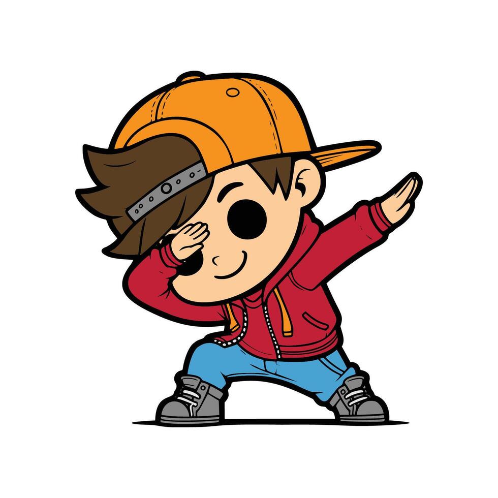 cute cool boy Dabbing Pose Cartoon illustration isolated white background vector
