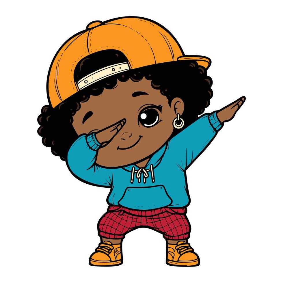 cute cool girl Dabbing Pose Cartoon illustration isolated white background vector