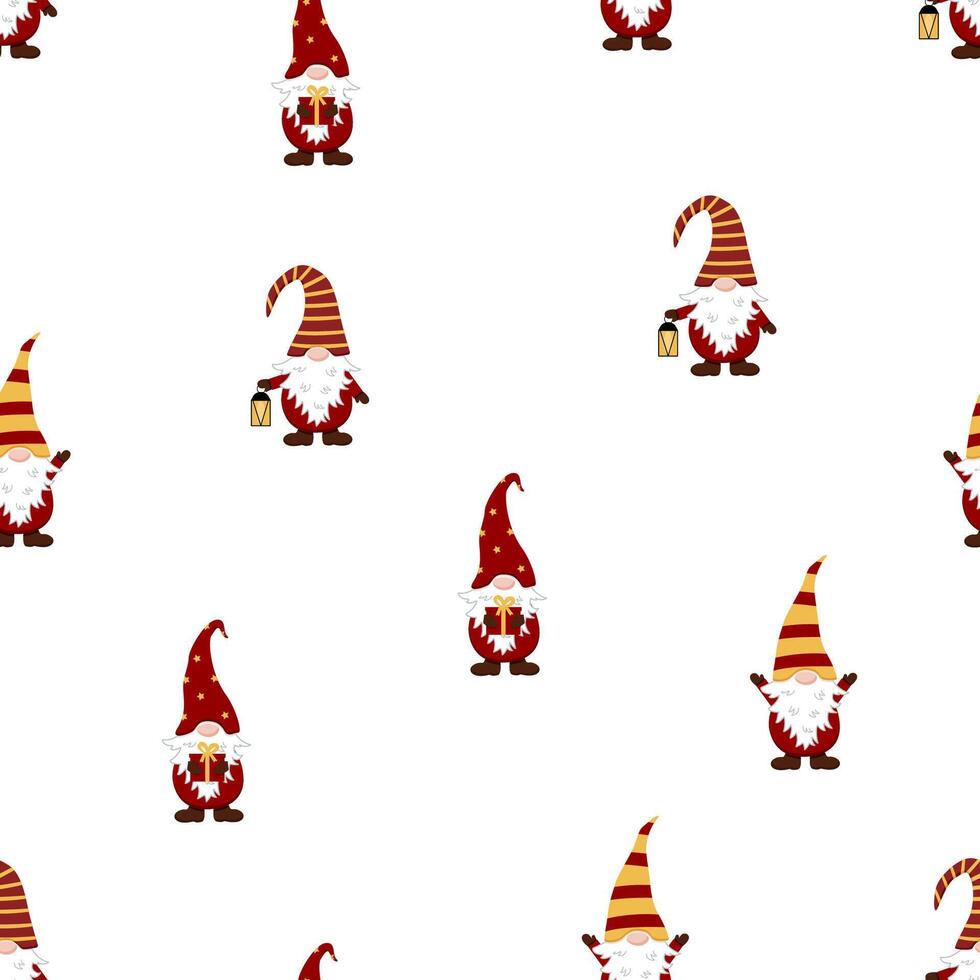 Seamless Pattern Cute dwarf Christmas. Background wallpaper of a cartoon funny gnome. vector