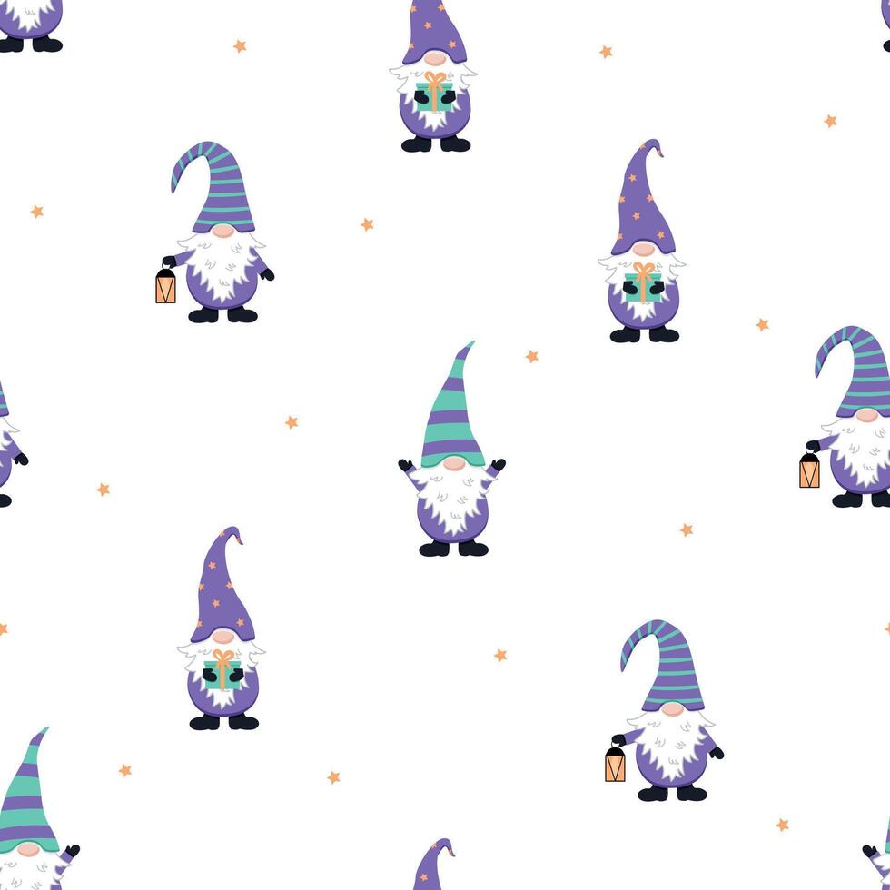 Seamless Pattern Funny gnomes set. illustration of a cartoon cute dwarf. vector