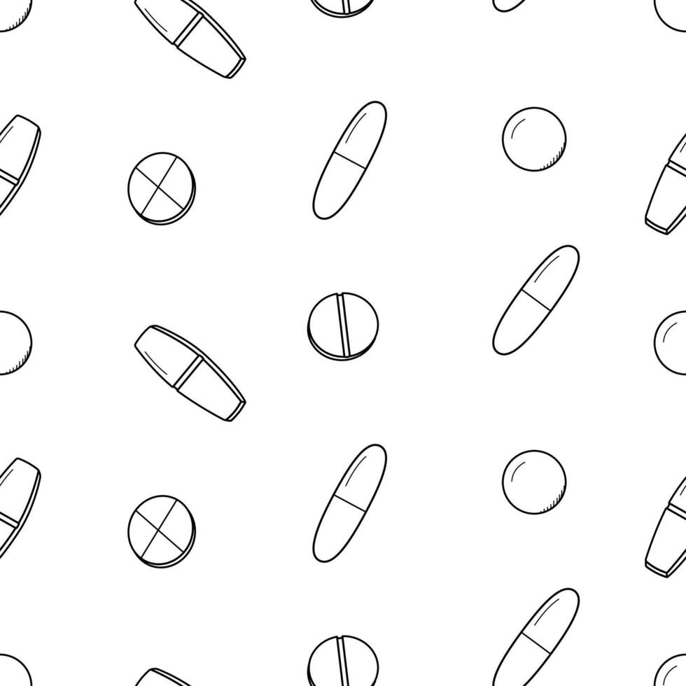 Seamless pattern with pills and capsules. illustration, medicine background, texture. vector