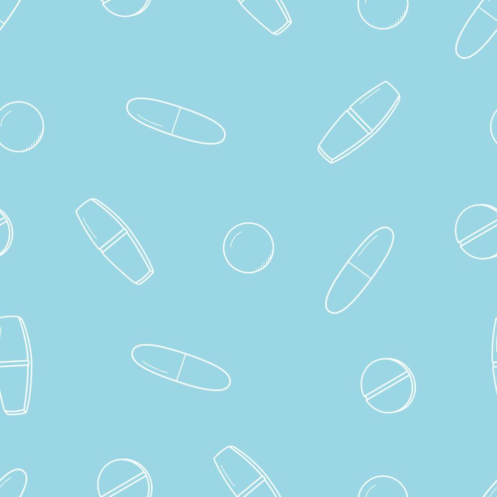 Seamless pattern with pills and capsules. illustration, medicine background, texture. vector