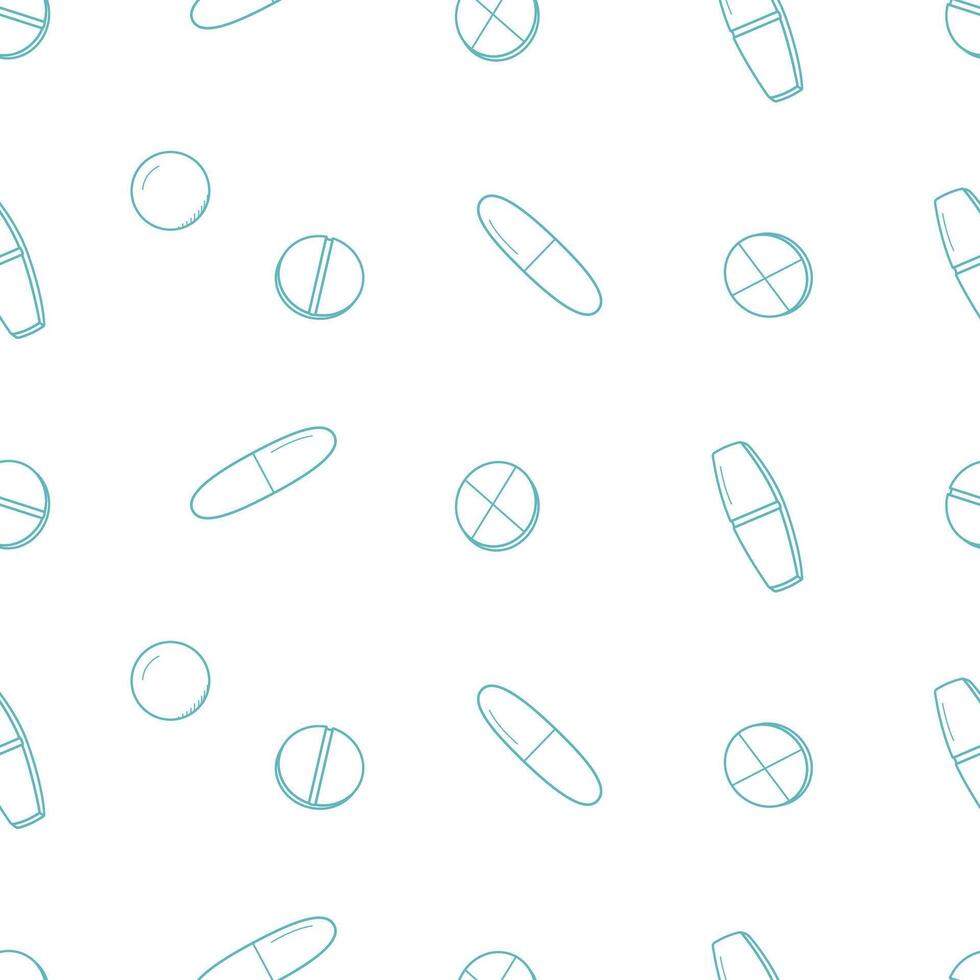 Seamless pattern with pills and capsules. illustration, medicine background, texture. vector