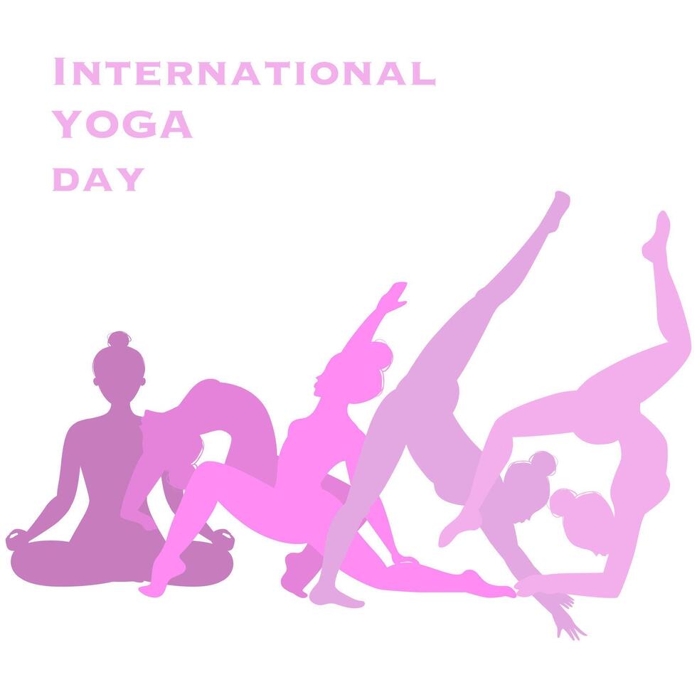 June 21st celebrations of world yoga day banner design with woman in different poses vector