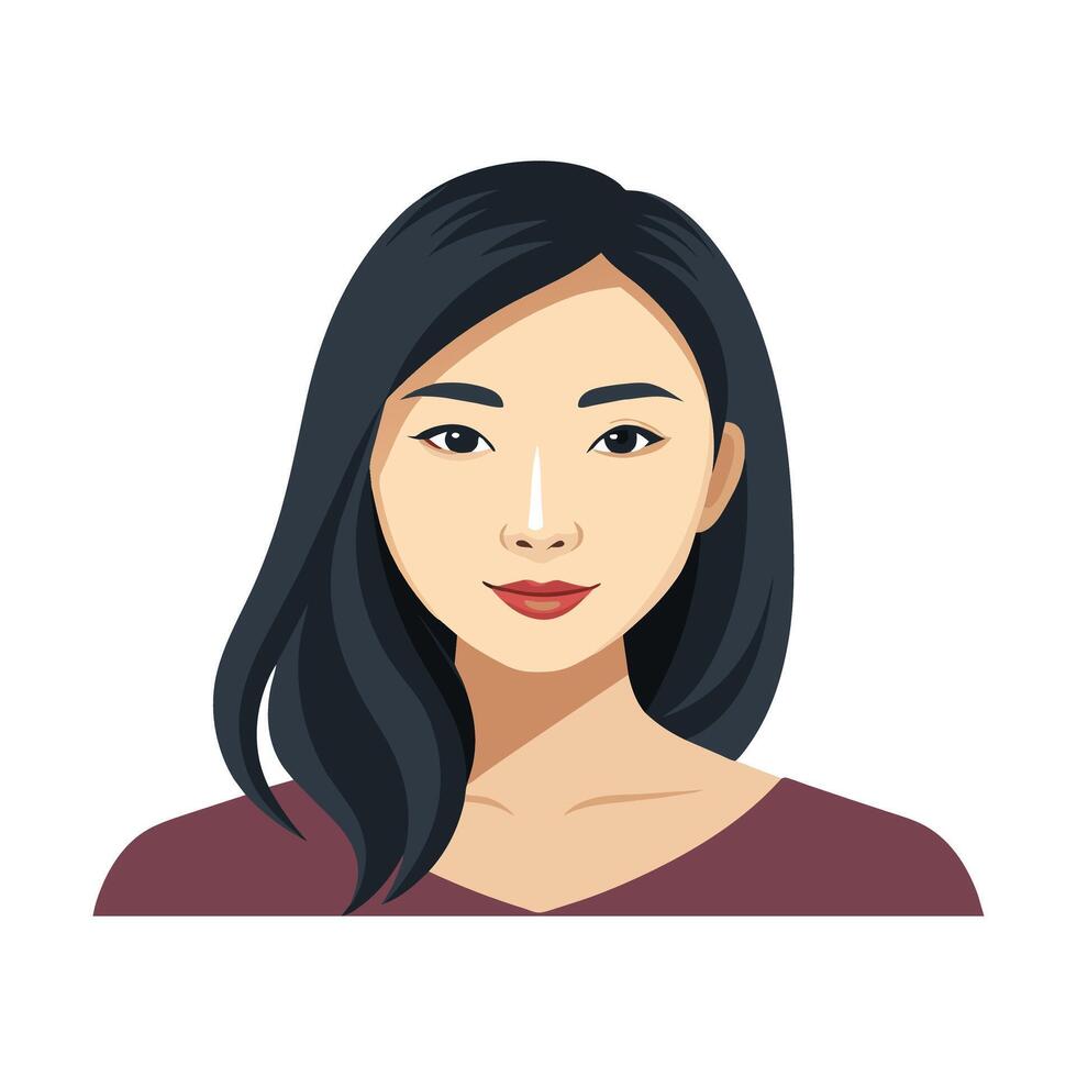 Asian woman with beautiful and healthy skin, flat illustration vector