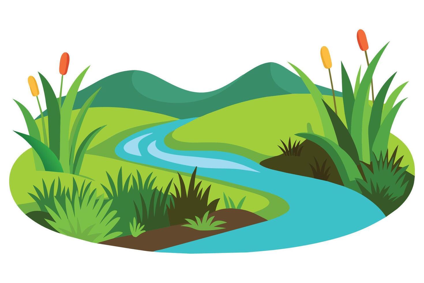 Nature grass meadow flow, flat illustration vector