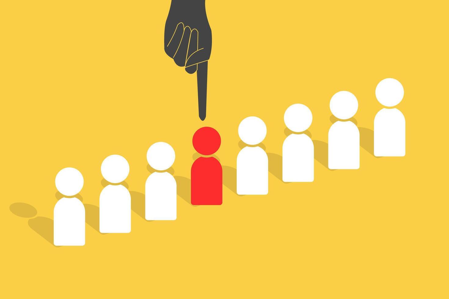 Business hiring and recruitment concept with choosing the best employee. Business or career opportunity concept with hand choosing red wooden figure. The best employee, leader. vector