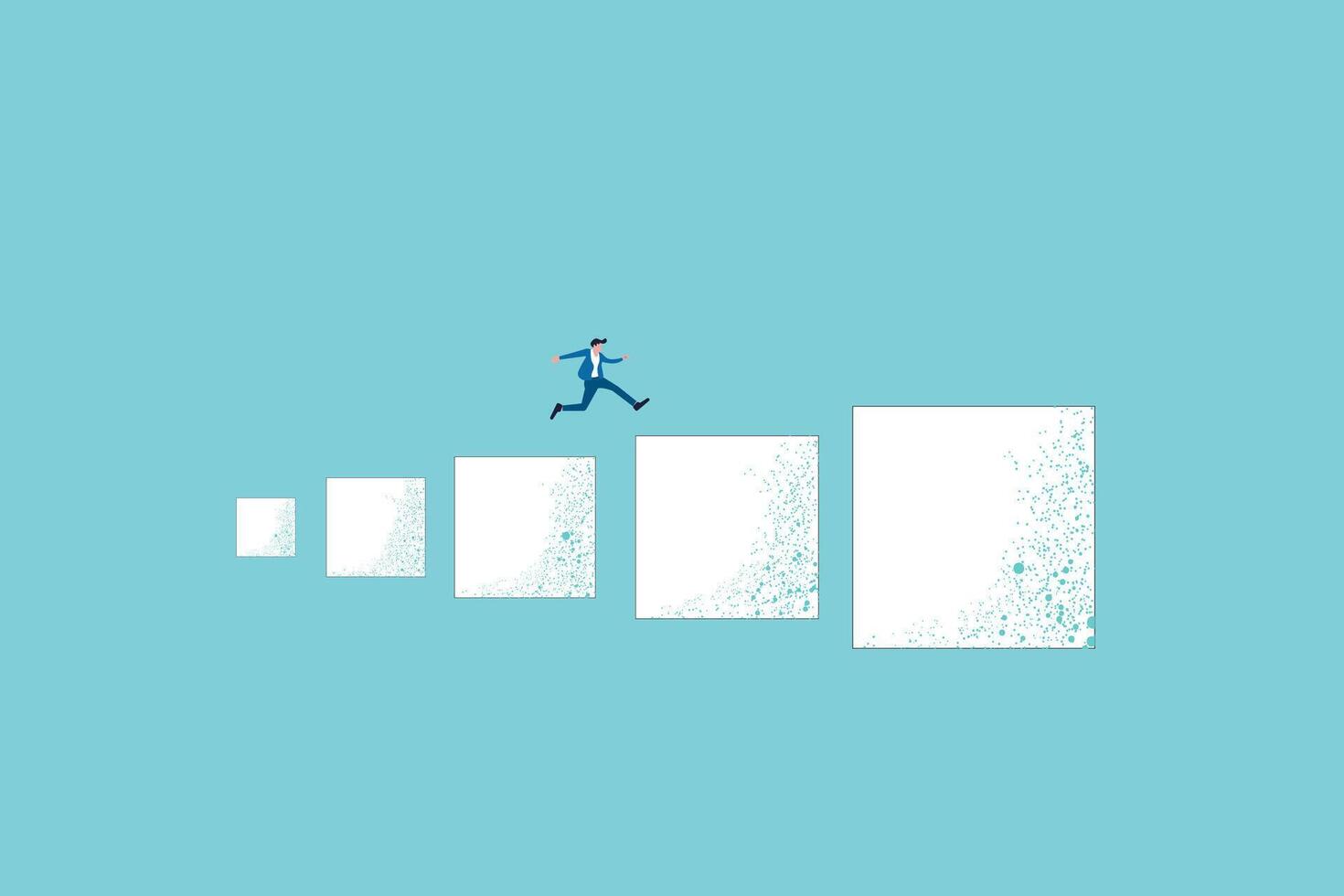 businessman crossing block with blue background. Symbol of Achievement, Career, Leadership. vector