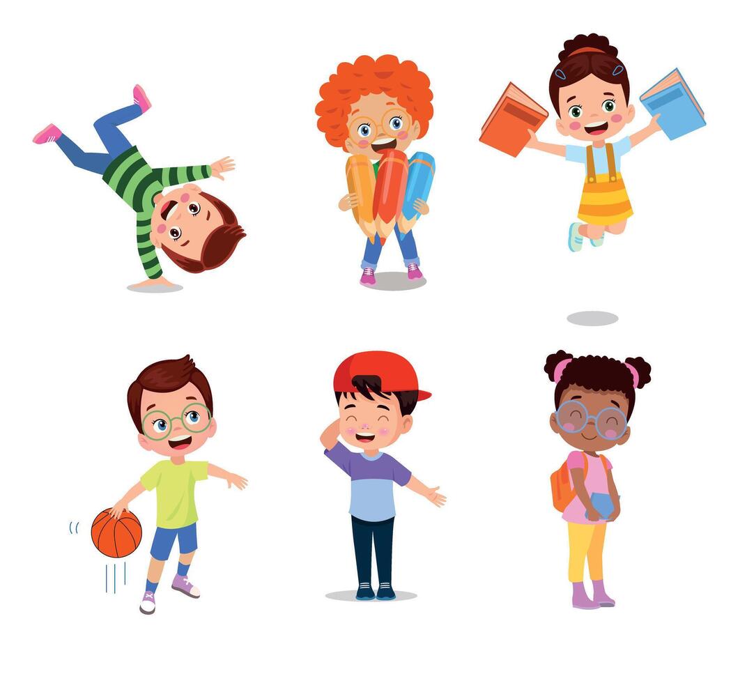 illustration of students in different postures vector
