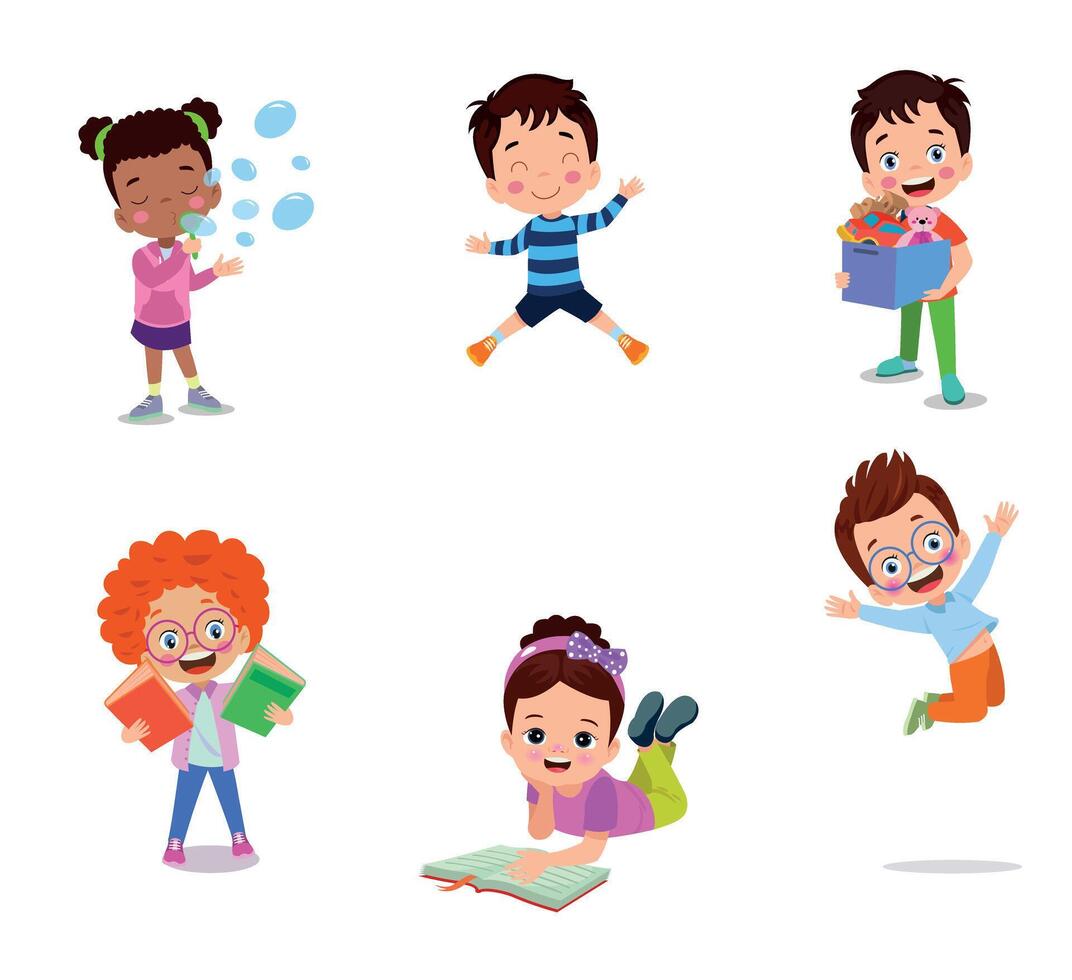illustration of students in different postures vector