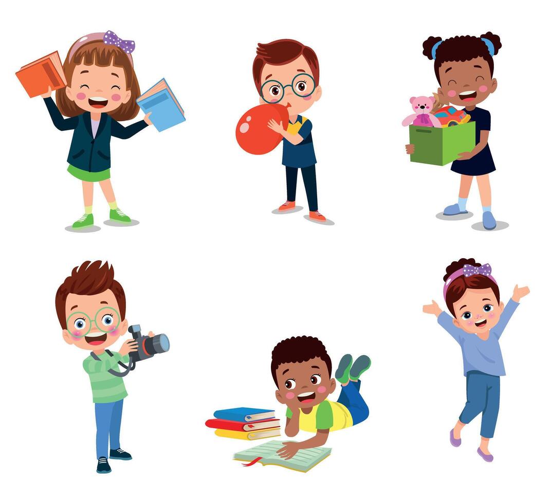 illustration of students in different postures vector