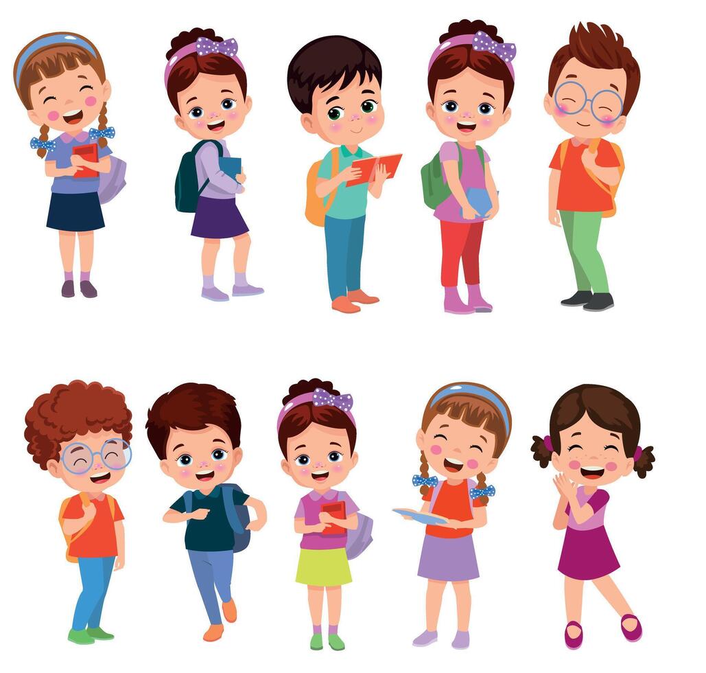 illustration of students in different postures vector