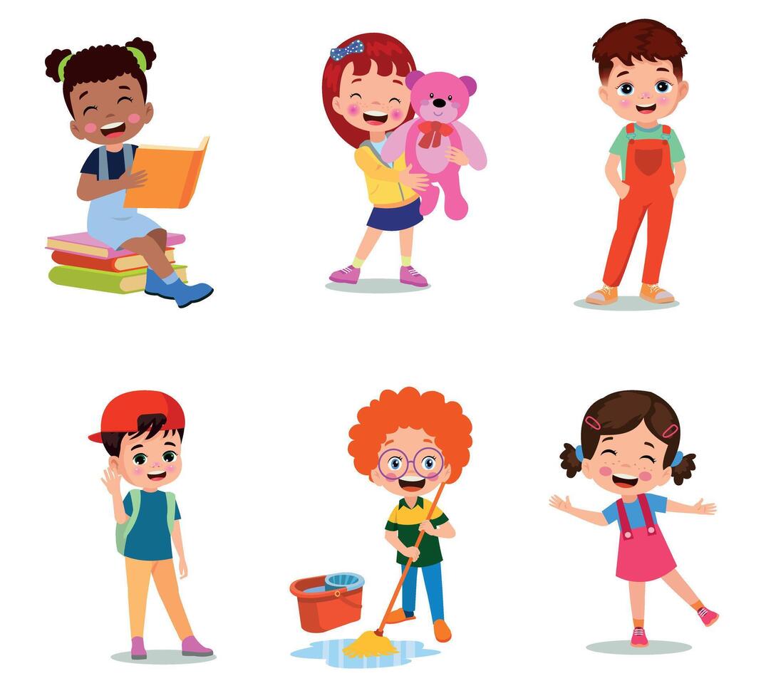 illustration of students in different postures vector